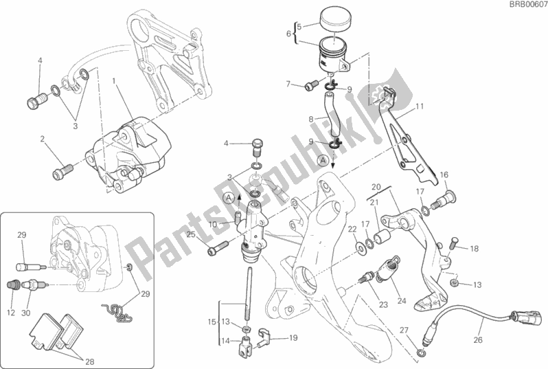 Tutte le parti per il Sistema Frenante Posteriore del Ducati Monster 821 USA 2019